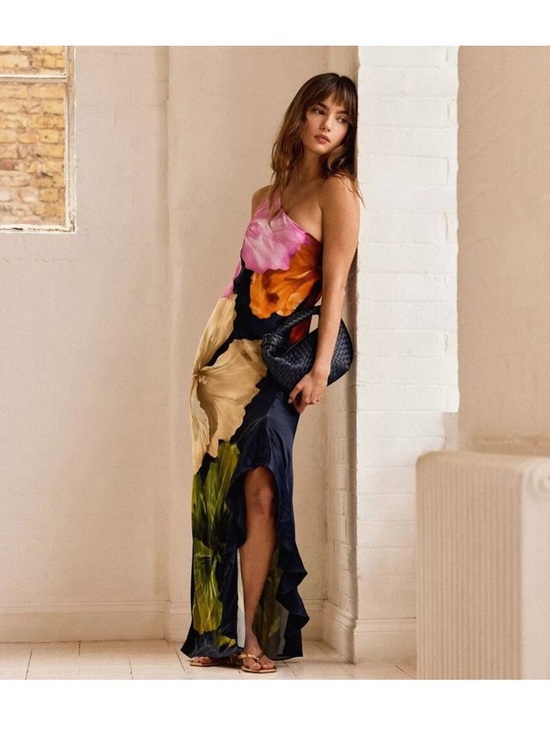 Anthropologie Dresses & Skirts - New Anthropologie One-Shoulder Asymmetric Floral Navy Maxi Dress, Sz. 12